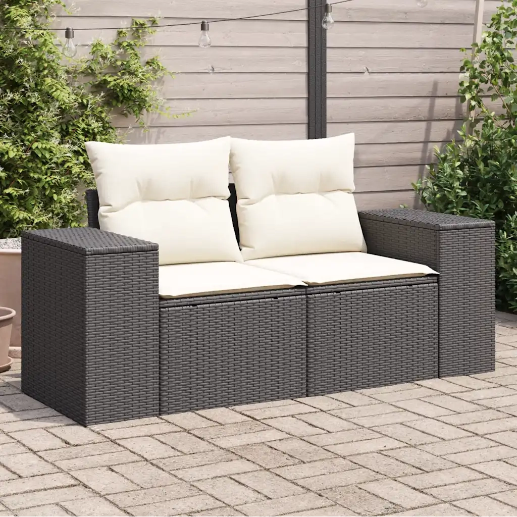 Divano da Giardino con Cuscini a 2 Posti-Sofa da Giardino-Divano da esterno Nero in Polyrattan 189248