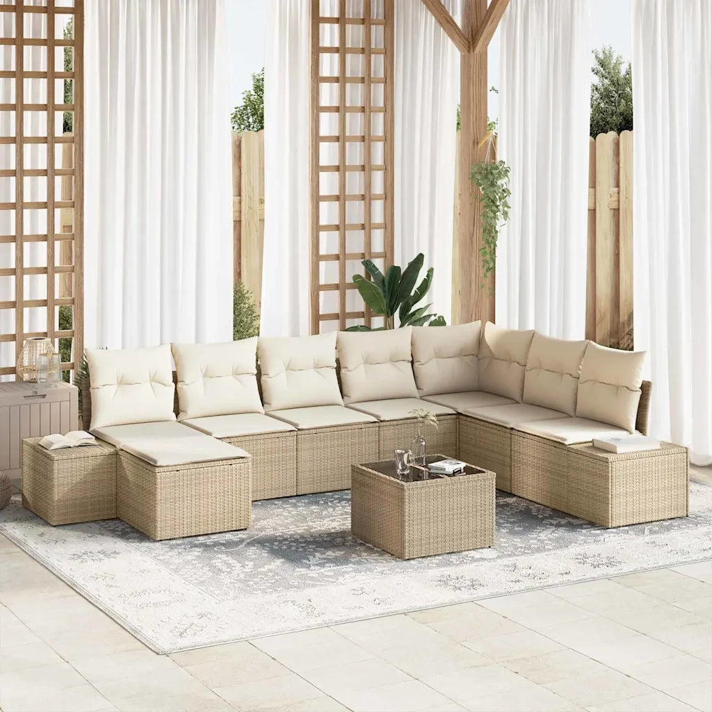 Set Divano da Giardino con cuscino 9 pcs Beige polyrattan 3347191