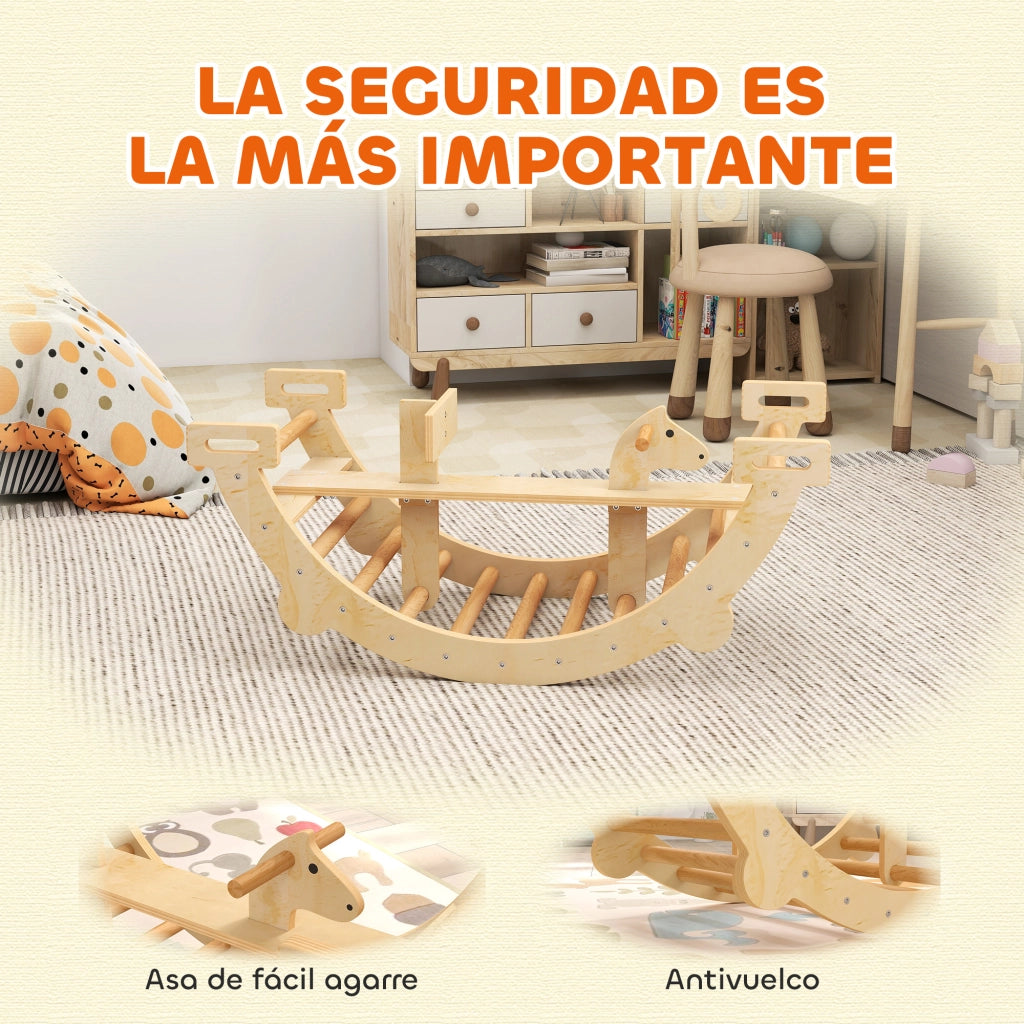 Letto a Soppalco con Arco e Dondolo ¨C Zephmum ¨C Legno Naturale 140x200