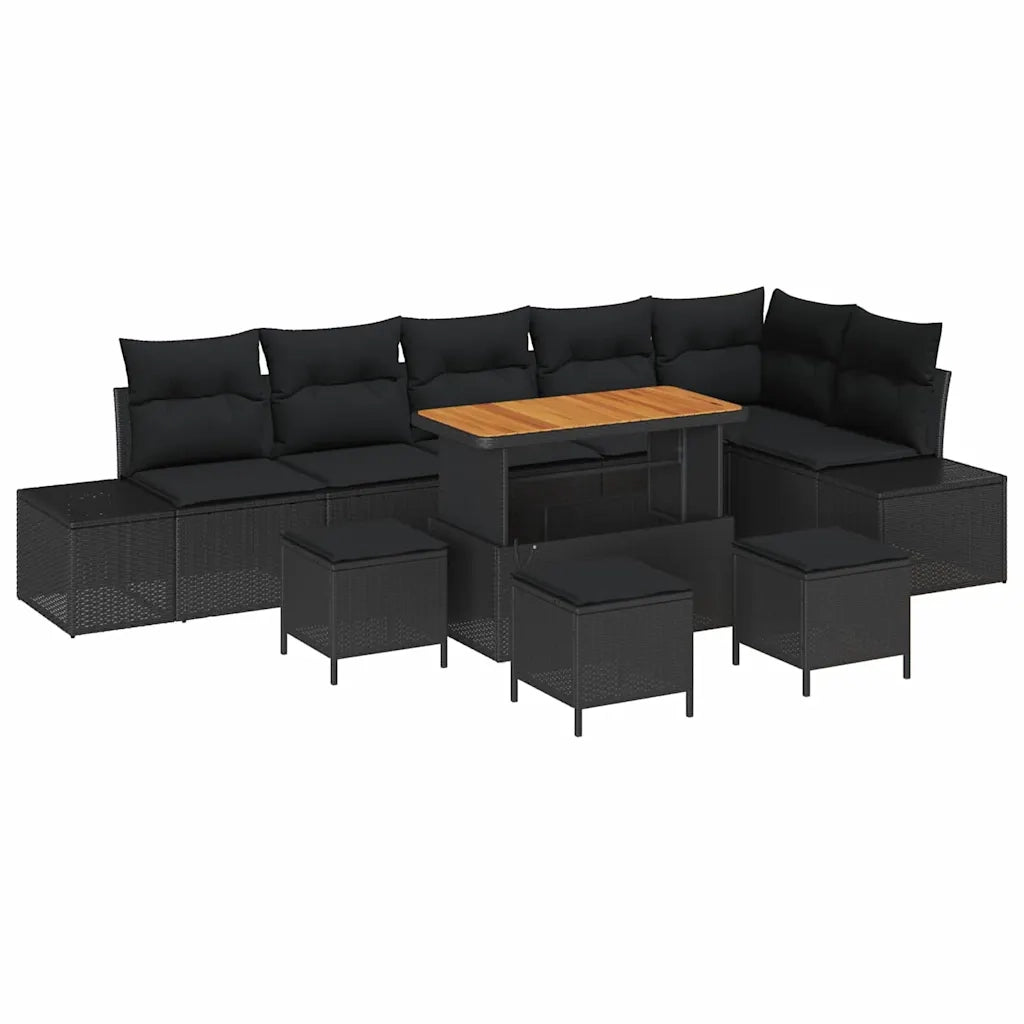 Set Divano da Giardino con cuscino 10 pcs Nero Poly Rattan 3364759