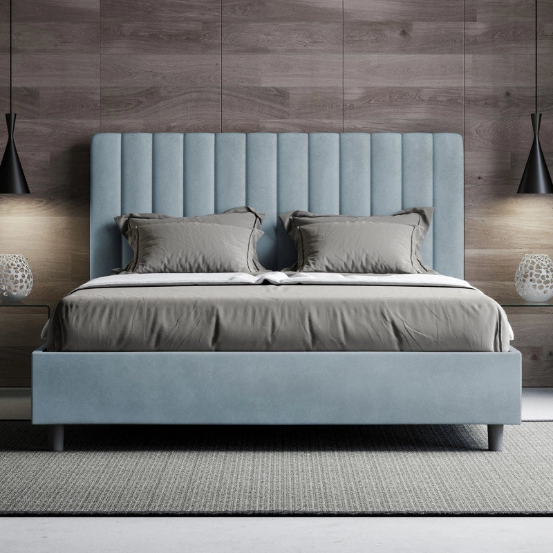 Letto imbottito Matrimoniale 170x210 cm Agueda - Con rete,Microfibra,Azzurro