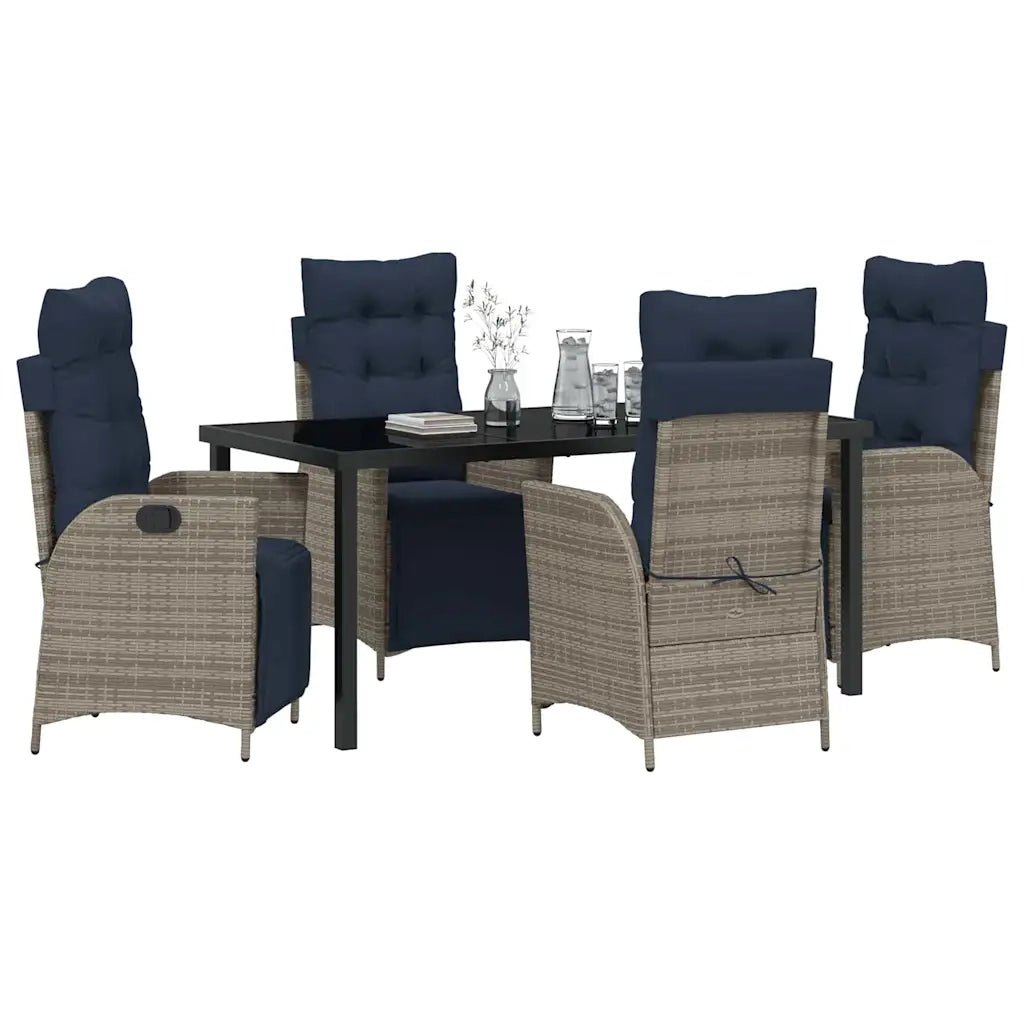 Set da Pranzo per Giardino 5 pcs Grigio e Nero Rattan