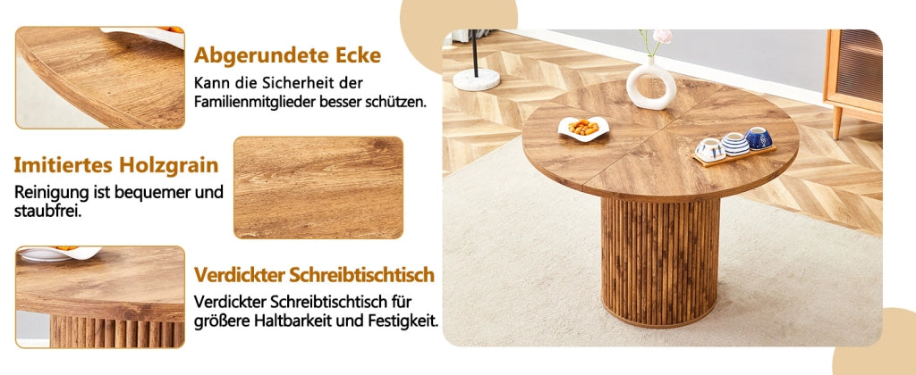 TAVOLO ROTONDO 100 cm in MDF colore legno con gambe cilindriche in metallo
