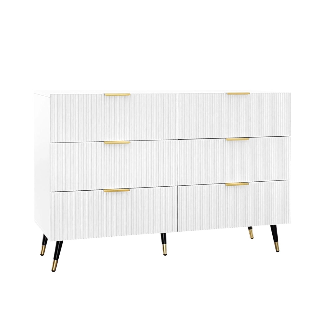 Credenza con 6 Cassetti; Frontale ondulato per Soggiorno in Pannello di particelle 120 × 40 × 77 cm Bianco