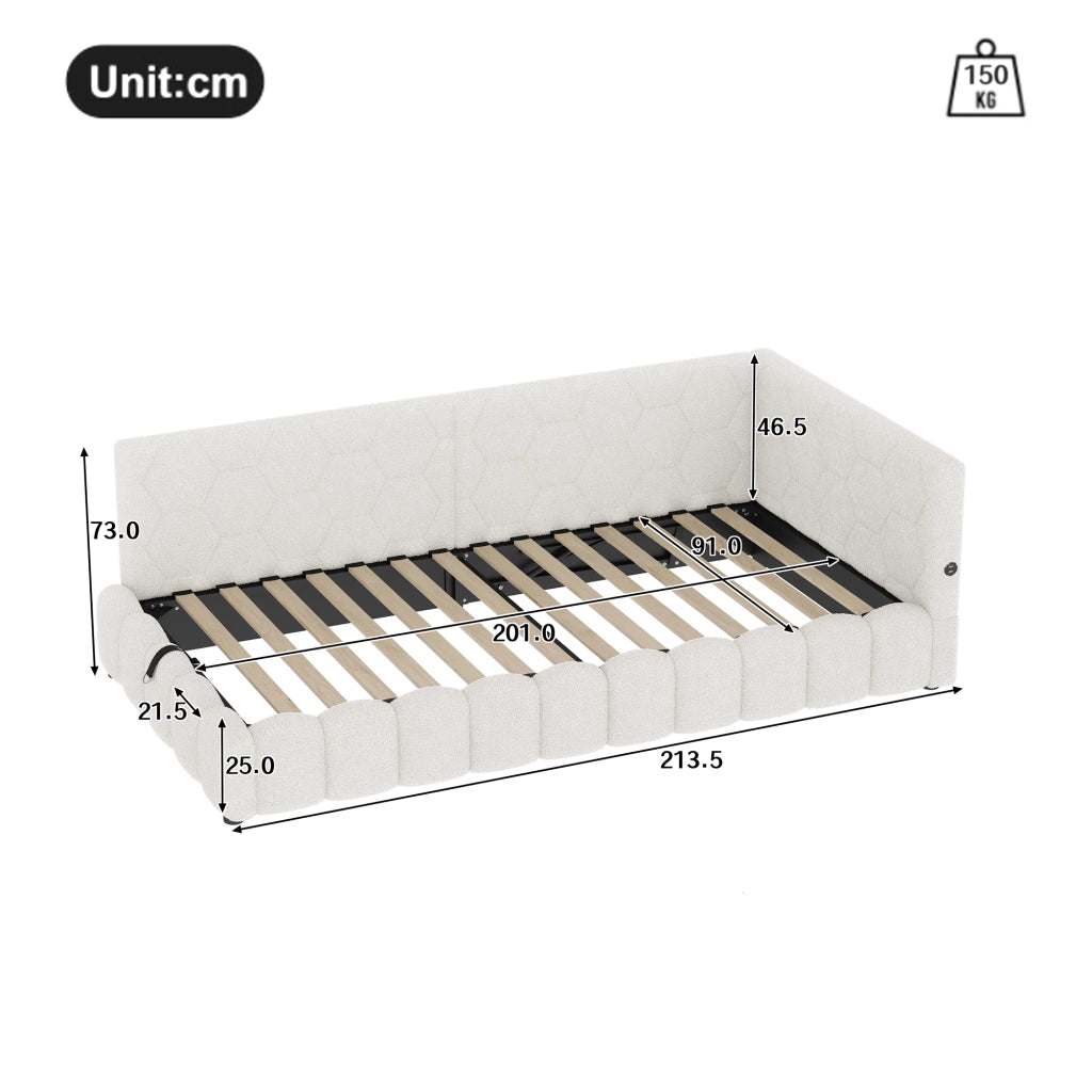 LETTO 90x200 cm con rete, LED, sollevamento idraulico, USB e Type-C, Bianco