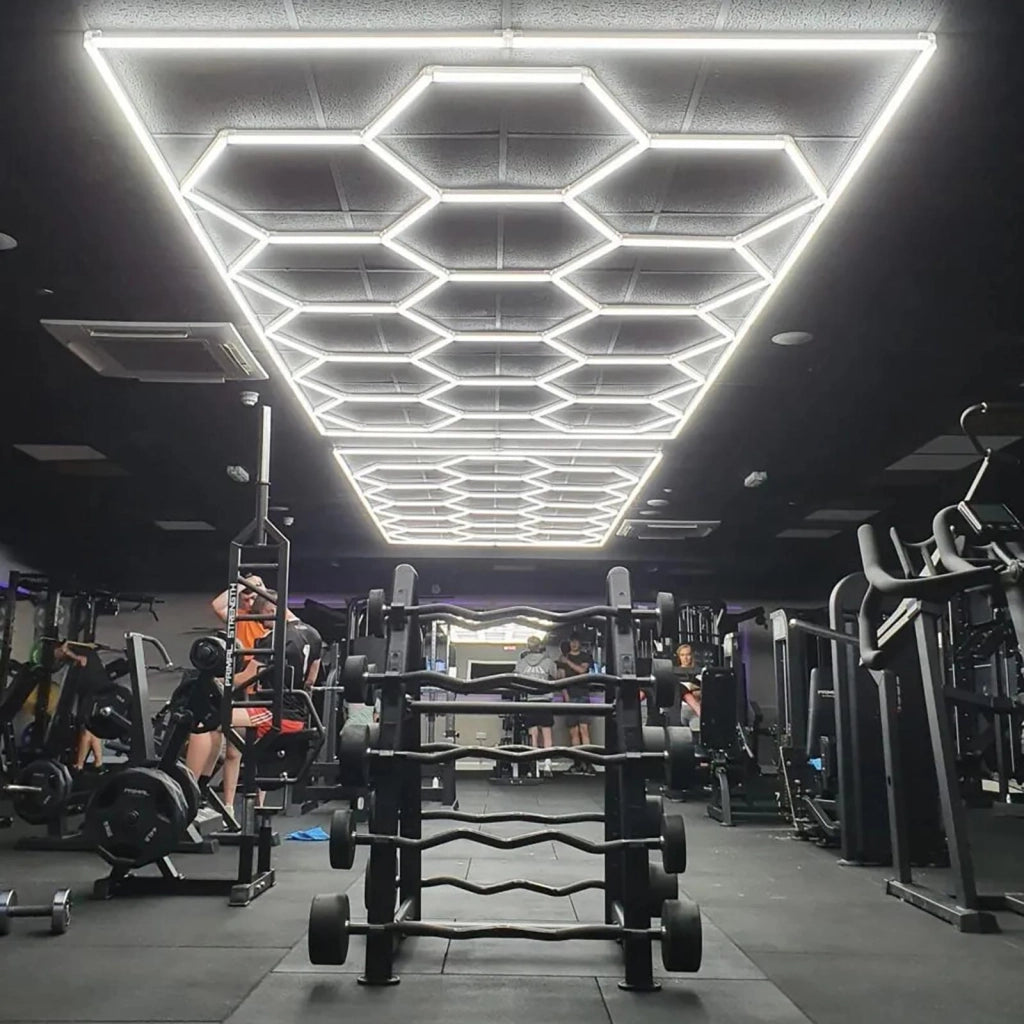 Plafoniera LED 672W luci esagonali lampada moderna componibile nido ape luce garage palestra 73000lm 230V 480cm x 240cm 6500K