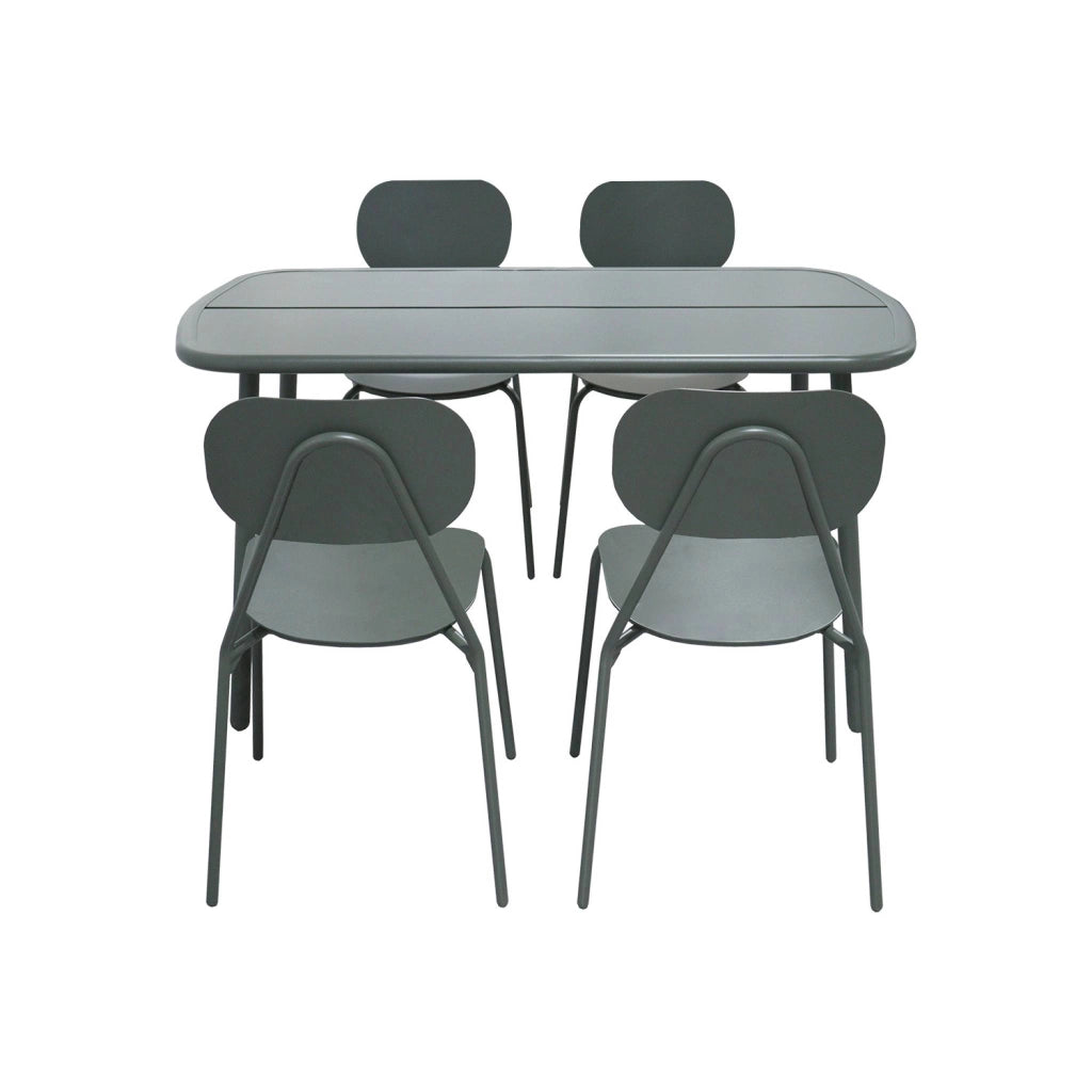 Set tavolo da giardino in alluminio con 4 sedie, verde kaki