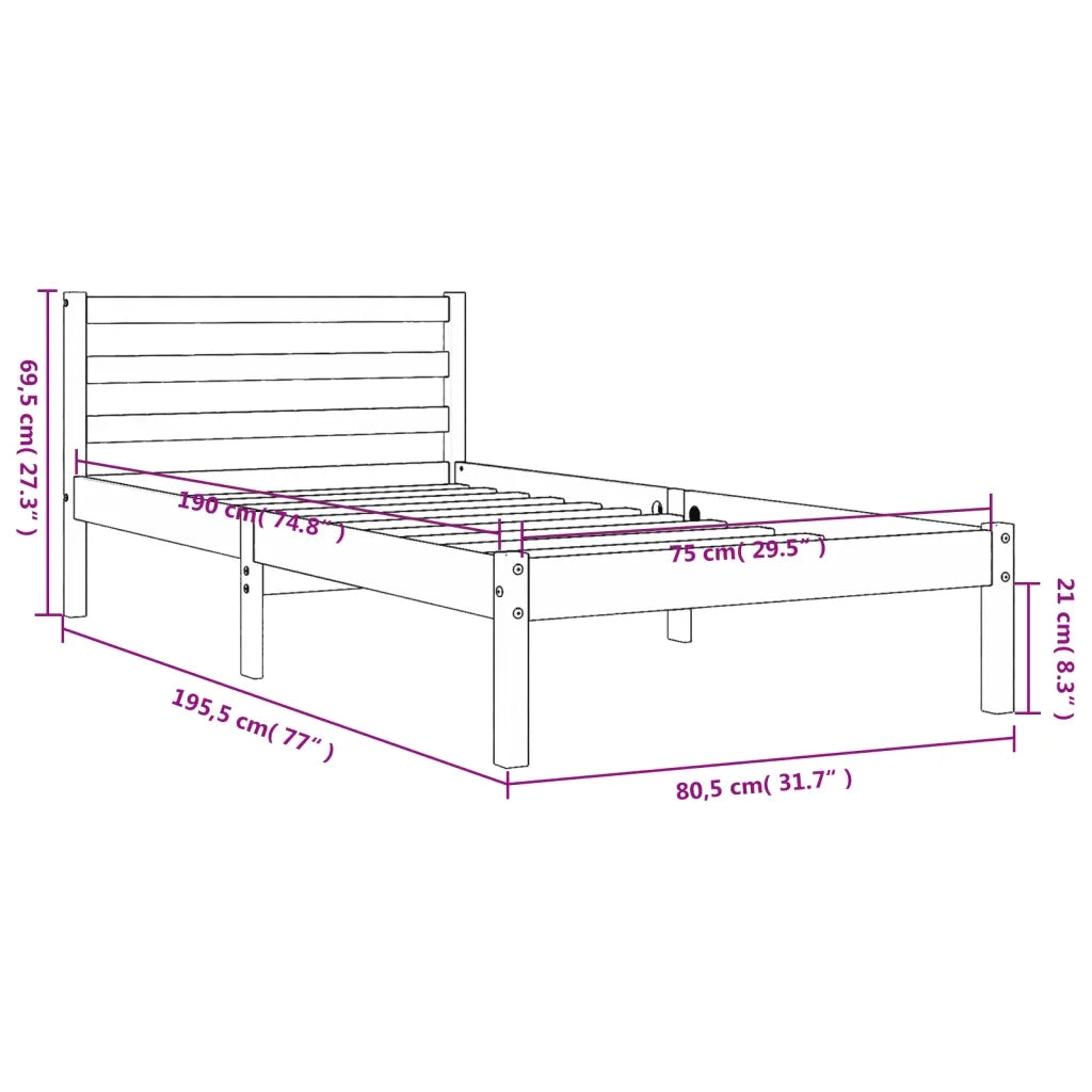 Letto senza Materasso Marrone Cera 75x190 cm in Legno di Pino 844137