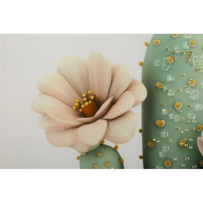 Stampa Su Tela Laccata Con Cornice Vasetto Cactus -d- cm 40x2,8x40