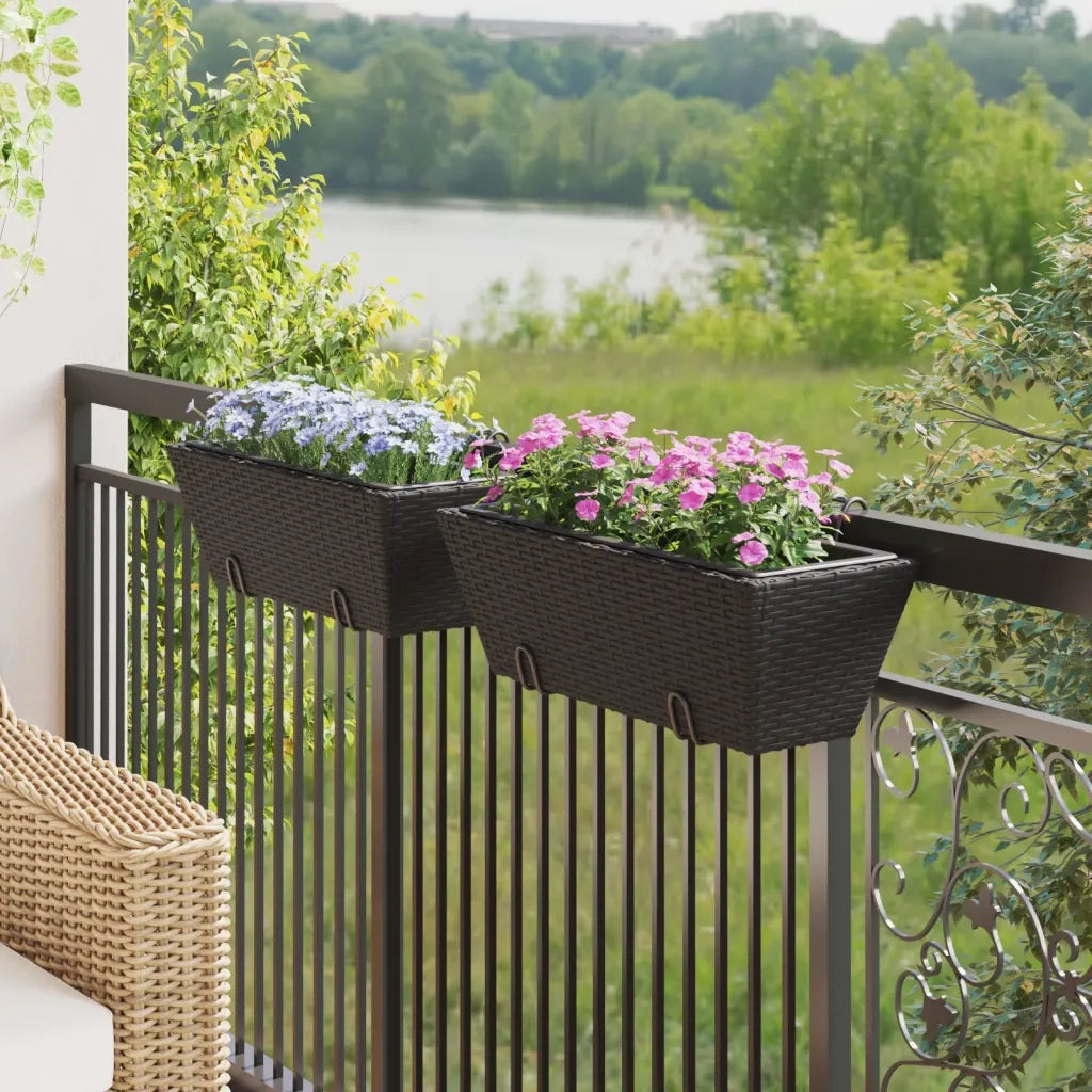Fioriere con Ganci 2 pz Nere in Polyrattan 366398