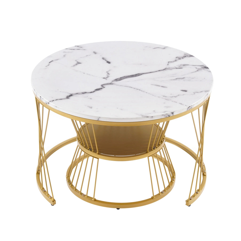Tavolini da salotto moderni - Zephmum - Set di 2, cornice dorata, marmo lucido