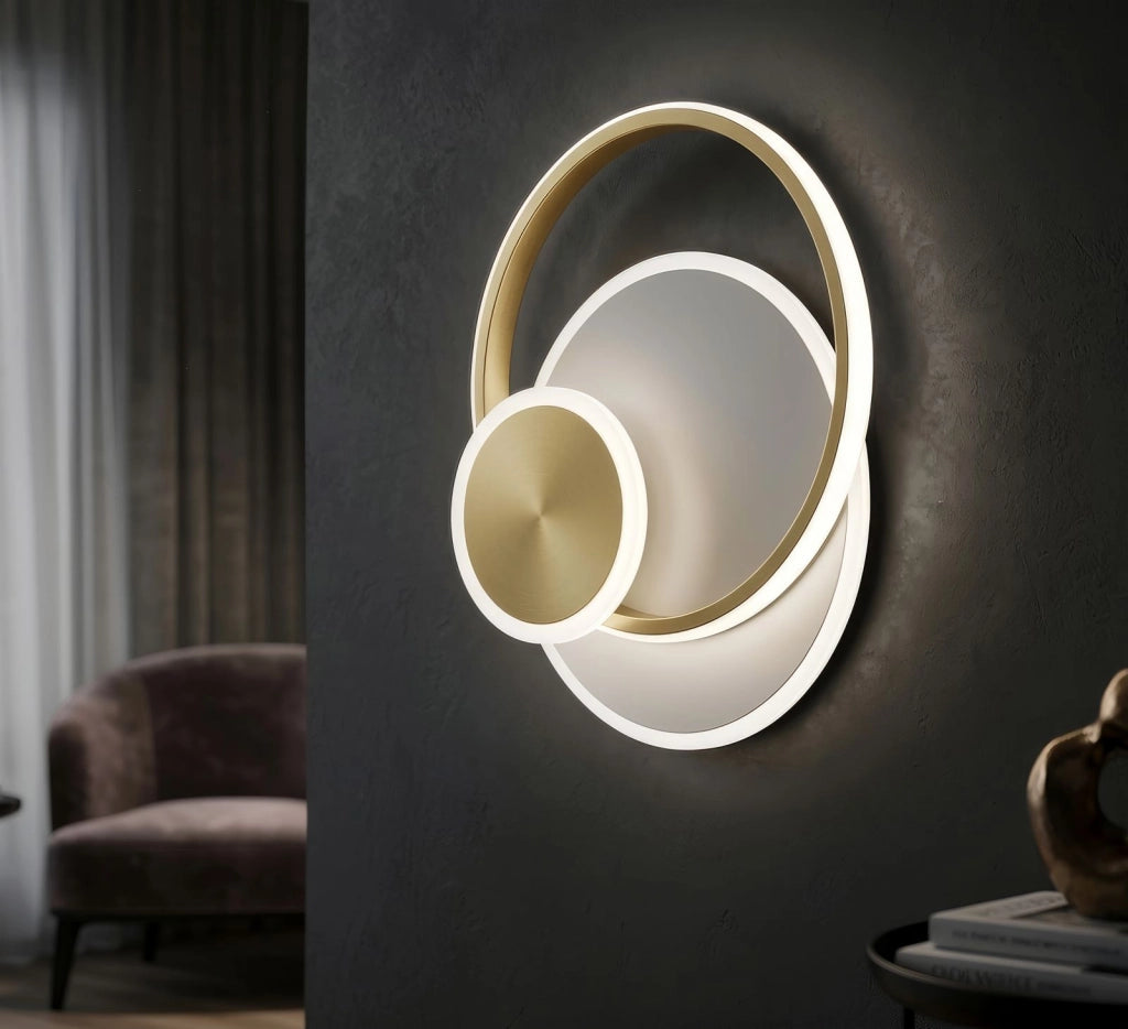Lampada da Muro LED Dish 29x6,5x34 cm in Alluminio e Ferro e PVC Oro e Bianco