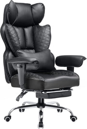 Sedia da ufficio grande e alta, sedia da gioco ergonomica larga 180 kg, con goffratura di lusso, pelle progettata con poggiapiedi, braccioli regolabili a 150°, tasca, molla