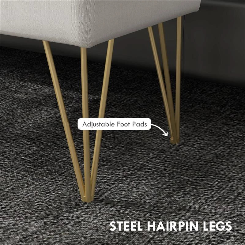 PANCA FONDO LETTO CON CONTENITORE IN TESSUTO E GAMBE IN ACCIAIO, 100X40X49CM, CREMA