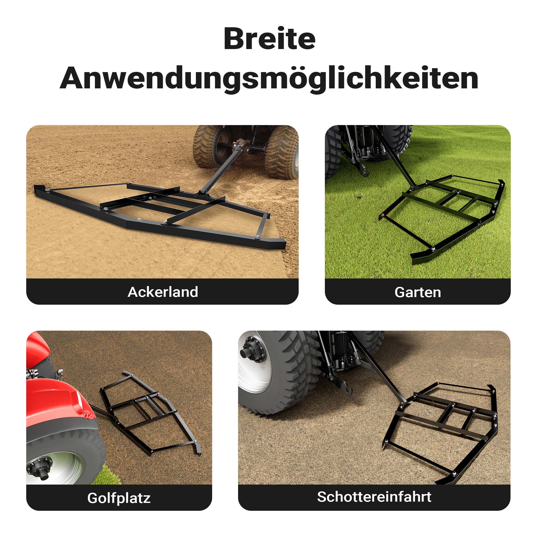 Erpice livellatore prato terreno per trattori compatti 190x98 cm Telaio fisso di livellamento