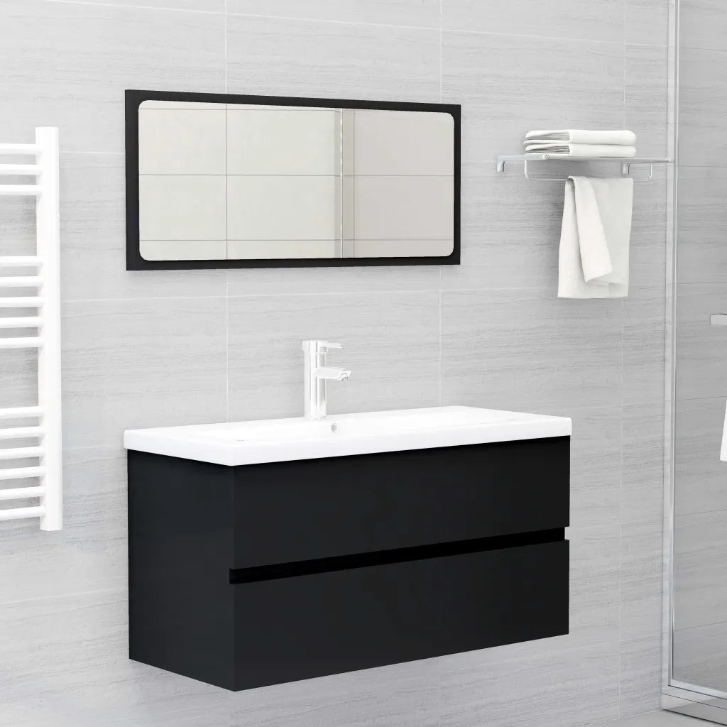 Mobile con Lavabo | Armadio Lavabo Integrato Nero in Legno Multistrato