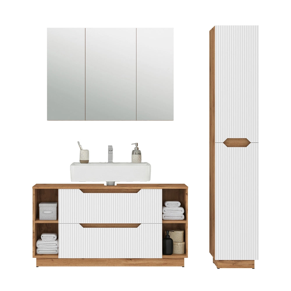 Vicco Set di mobili da bagno Rovere/bianco a strisce 3 parti