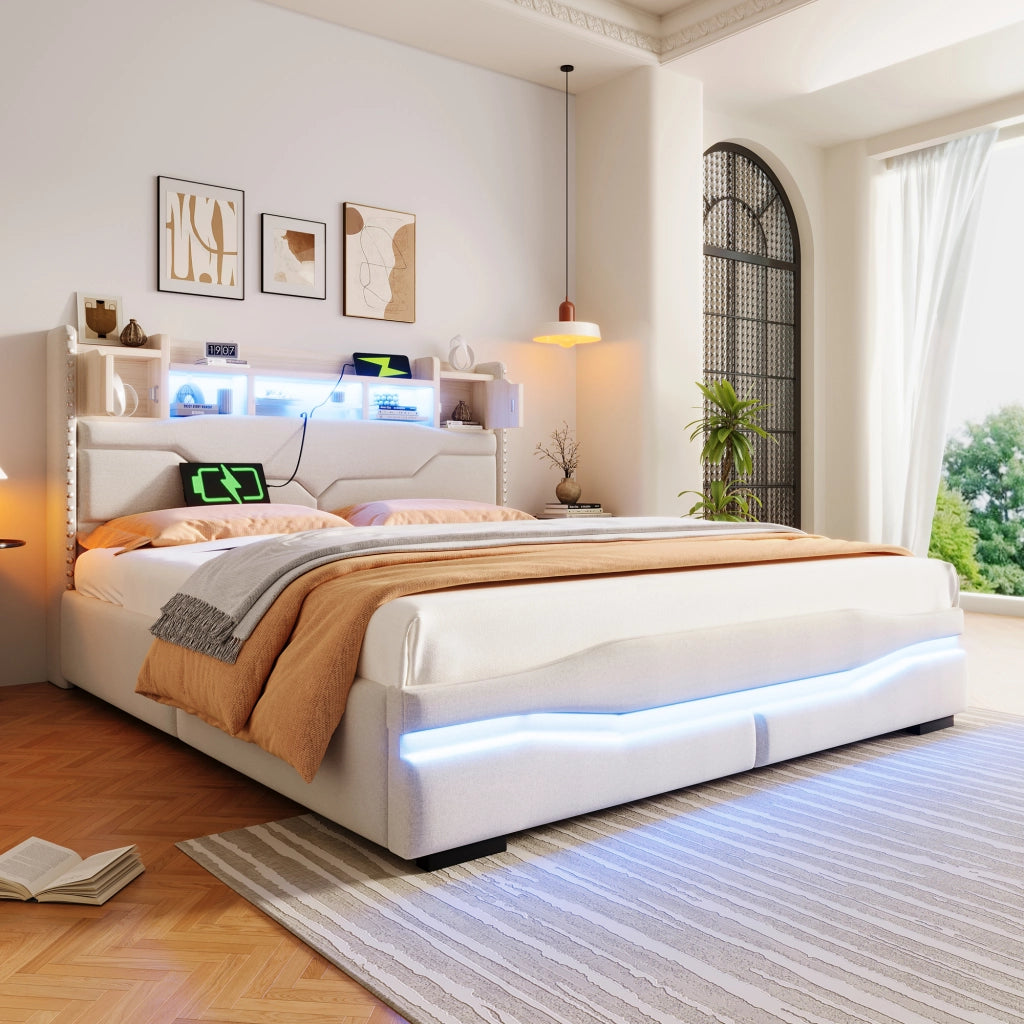 letto imbottito lino beige 160 x 200 cm