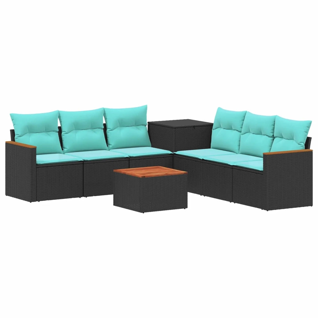 Set di divani 8 pz Nero e Blu Rattan sintetico e Acciaio 3448538