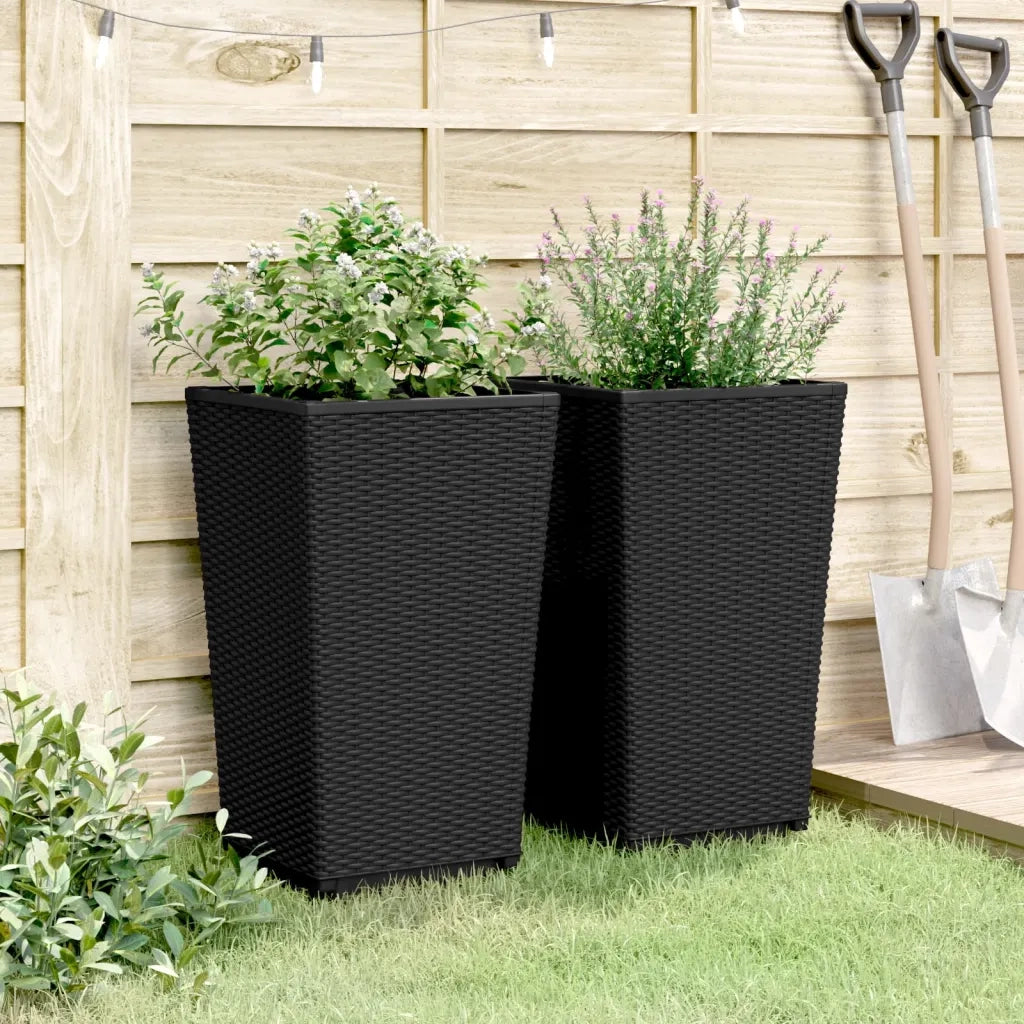 2 pz Fioriere | Cassetta per fiori | Vaso da Giardino Nere 32,5x32,5x57 cm in PP