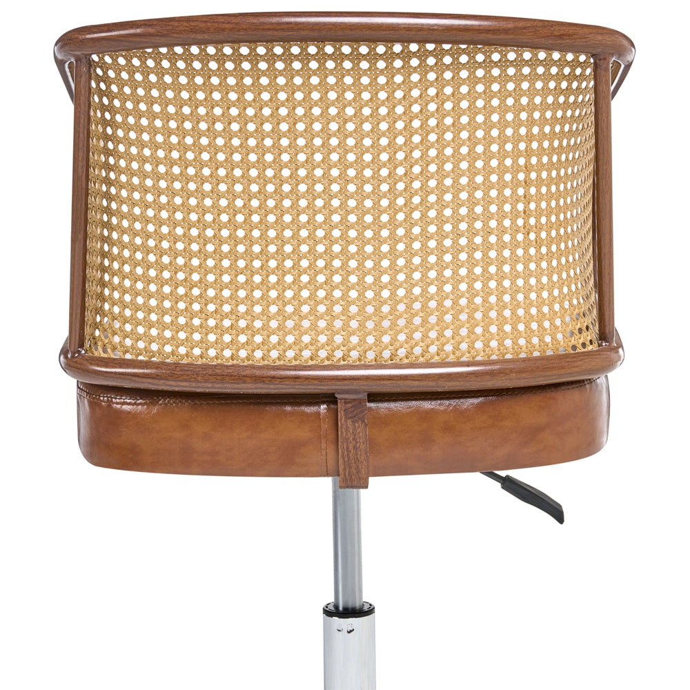 Sedia da ufficio Marrone Ecopelle PE Rattan Schienale Girevole Altezza Regolabile con Braccioli Casa Ufficio Studio Tradizionale
