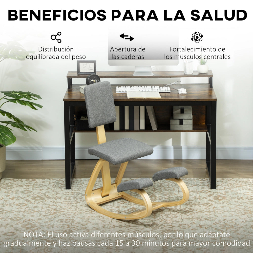 Sedia Ergonomica in Ginocchio con Schienale Imbottito ¨C Zephmum ¨C Grigio Legno