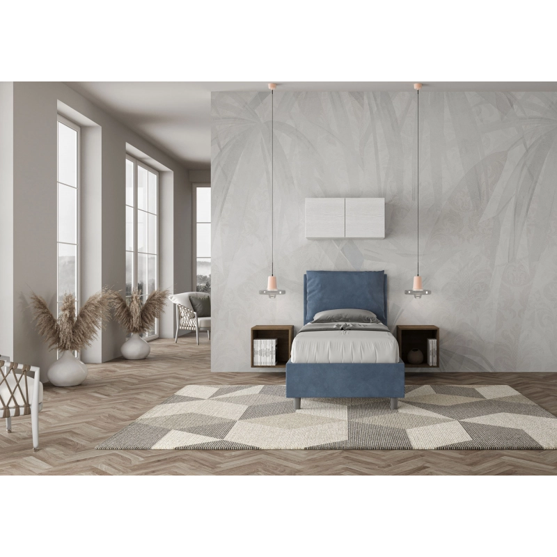 Letto imbottito Singolo 80x190 cm Antea - Con rete,Microfibra,Blu