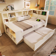Letto singolo 90 × 200 cm con letto estraibile, ripiani su 3 lati, USB e Type-C, senza materasso, bianco