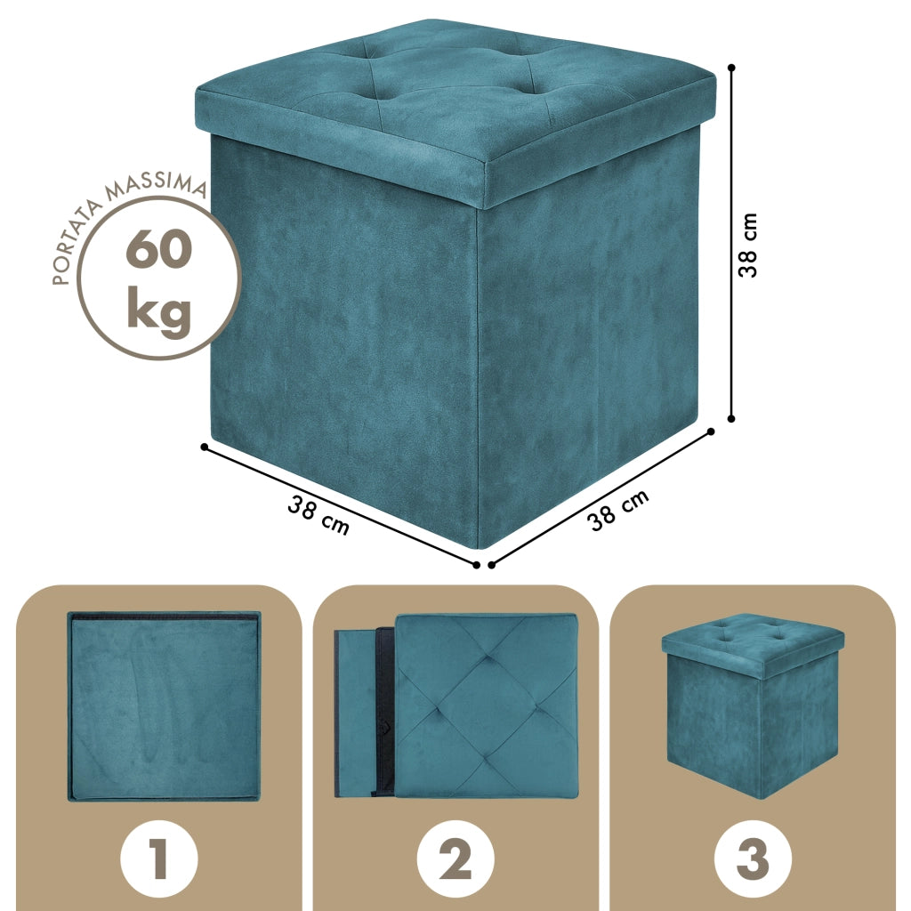 Pouf Contenitore In Velluto Quadrato Moderno Panca Cassapanca Soggiorno Panchina Per Ingresso Scarpiera Sgabello Panca Moderna  Petrolio