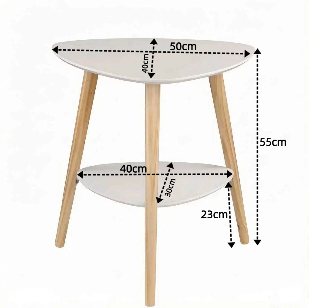 Tavolino Bianco in MDF e Legno Massiccio con Due Ripiani, 50x40x55 cm