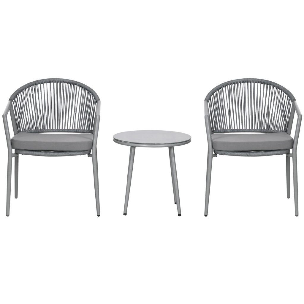 Set Giardino 2 Sedie e Tavolino con Vetro ¨C Zephmum ¨C Polyrattan Grigio