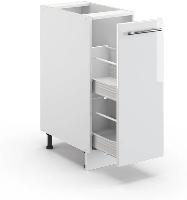 Armadio cucina dispensa alto Fame-Line, Bianco lucido, 30 cm, PL Rovere, per la combinazione con altri moduli della serie Fame-Line