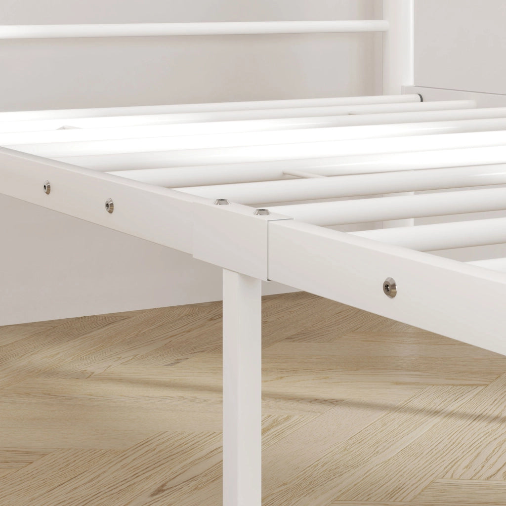 Telaio letto singolo in acciaio per materasso 90 x 200 cm, bianco, con rete integrata e spazio contenitore sotto il letto
