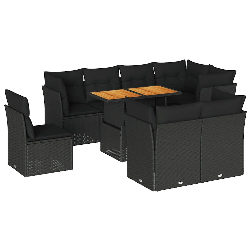 Set Divani da Giardino 9 pz con Cuscini Nero in Polyrattan 3326939