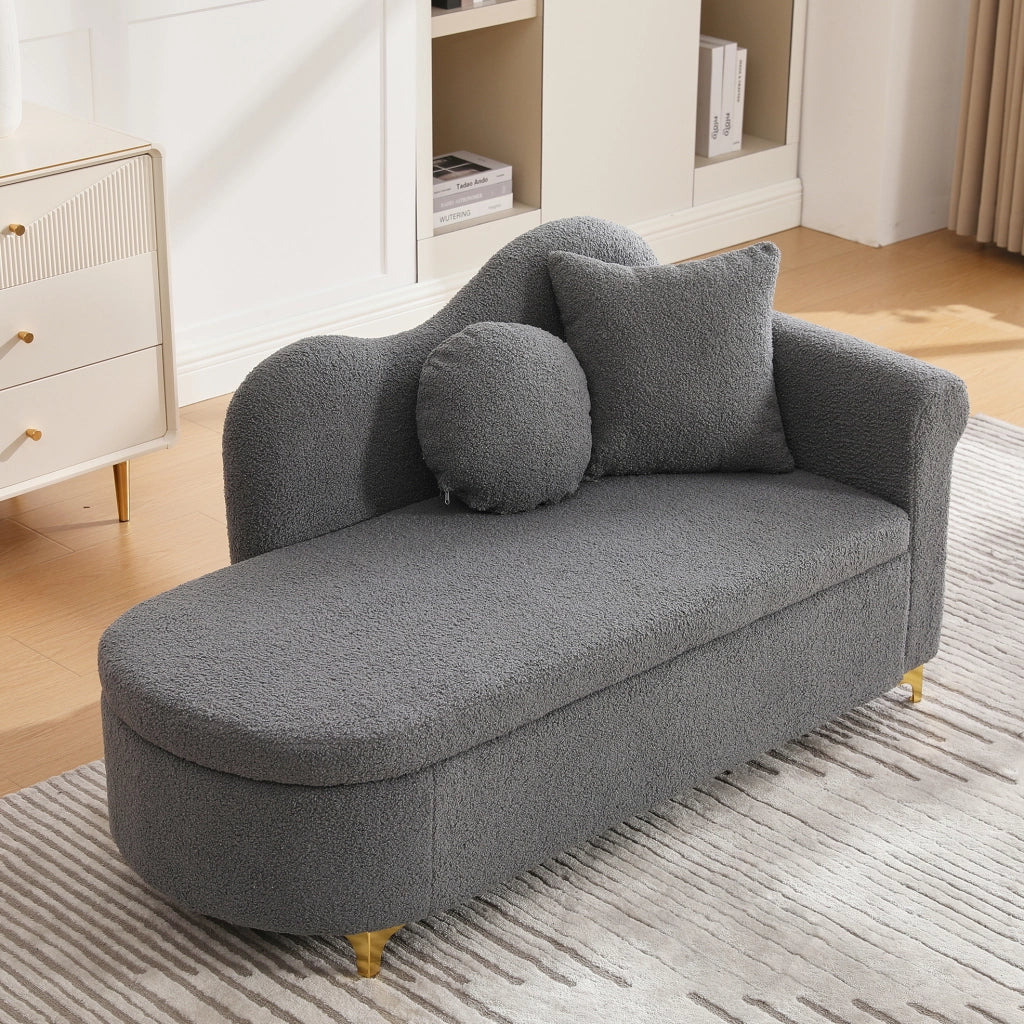 Chaise longue con contenitore 134 cm in tessuto effetto pelliccia di agnello; grigio anticato