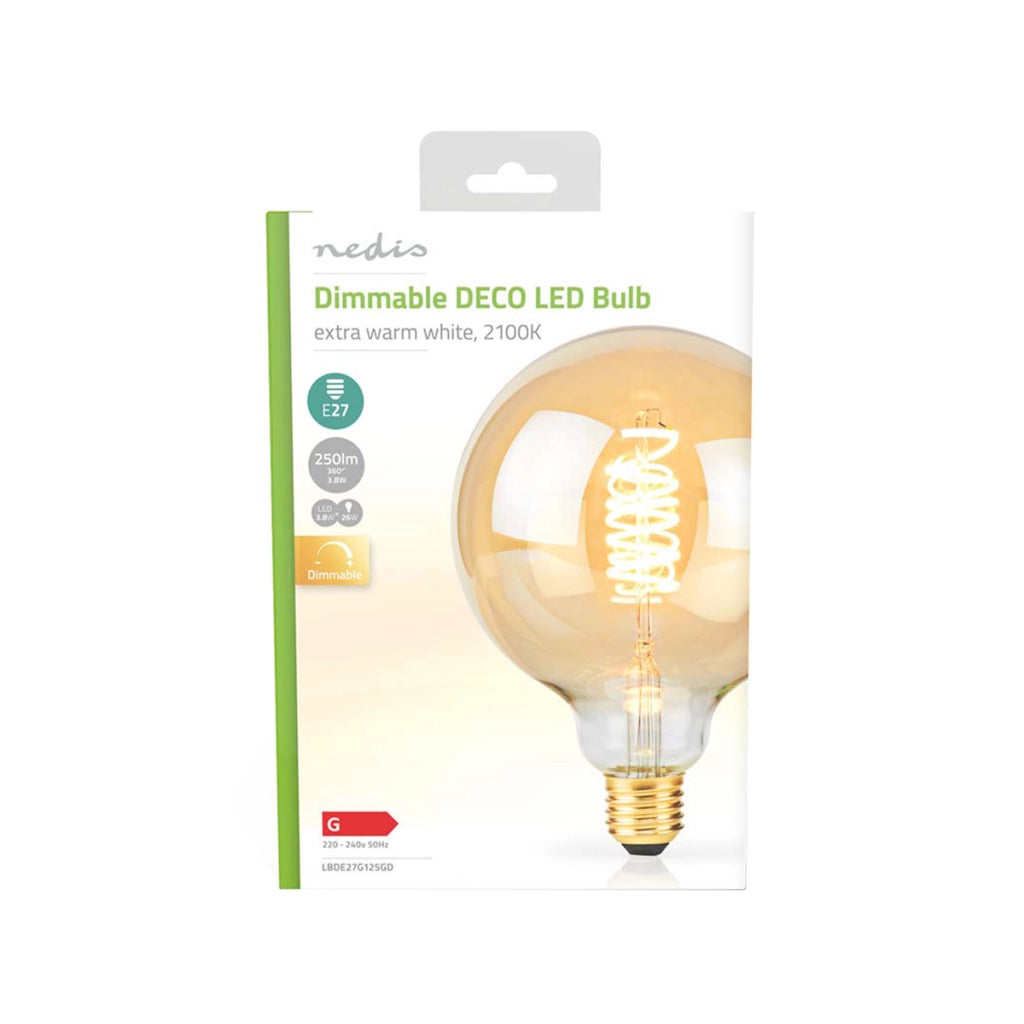 Lampadina a Filamento LED E27 G125 3.8W 250 lm Dimmerabile Basso Consumo Dorato Nedis
