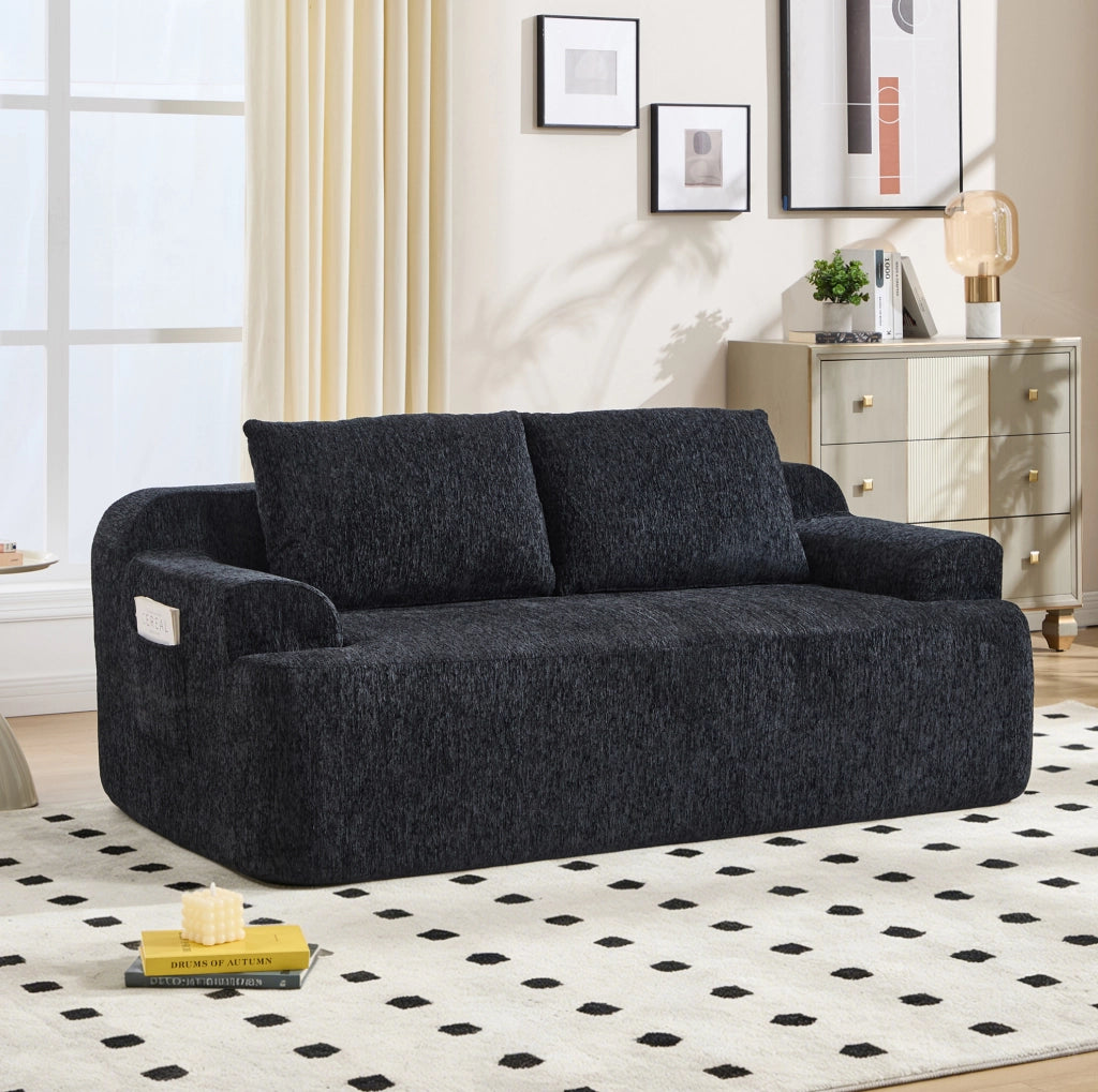 Divano letto modulare in tessuto con 2 cuscini, nero, 68 x 45,5 x 68 cm