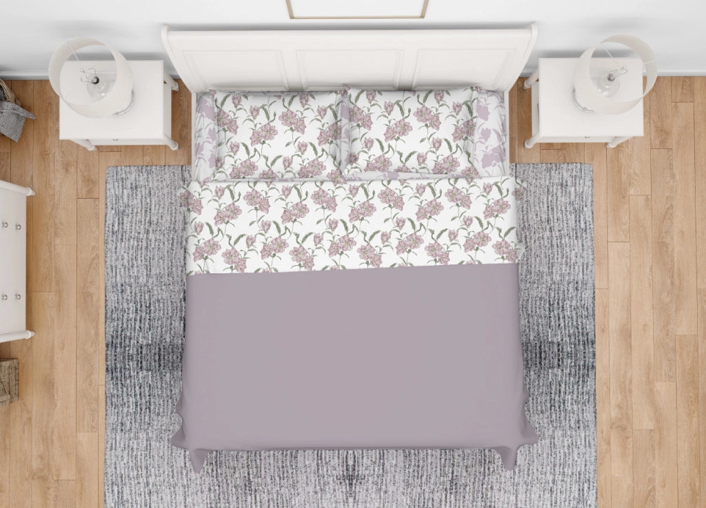 Completo Lenzuola Letto In 100% Cotone Made Italy Disegno Magnolia - Francese - Rosa