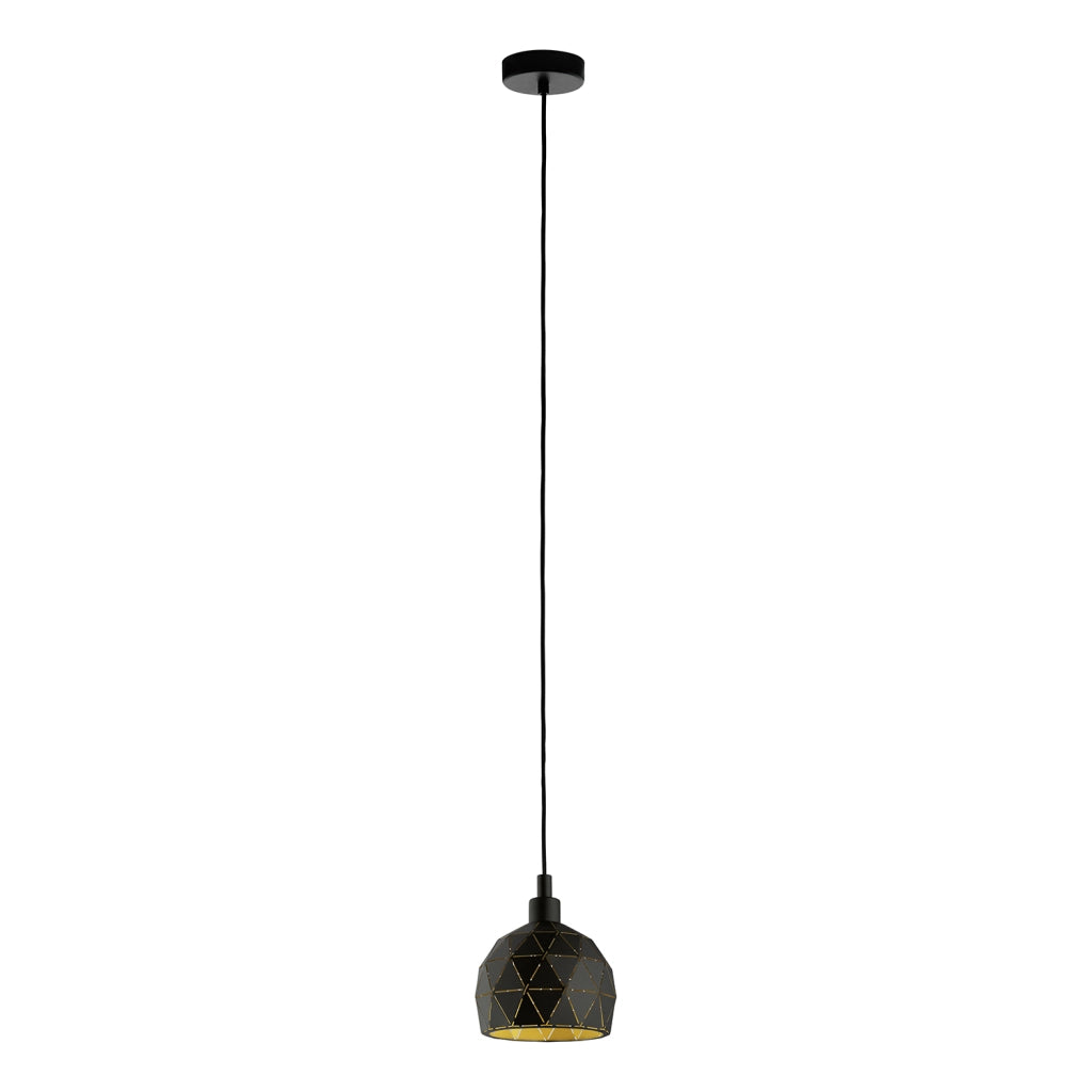Lampadario A Sospensione Contemporaneo Roccaforte Acciaio Nero Oro 1 Luce E14