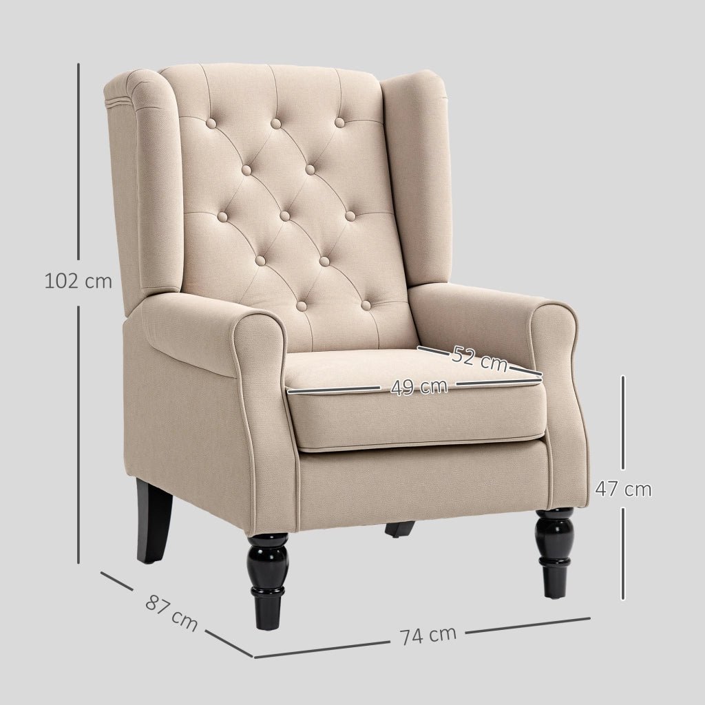 Poltrona capitonnata ¨C zephmum ¨C beige, tessuto, gambe in legno, 74x87x102 cm