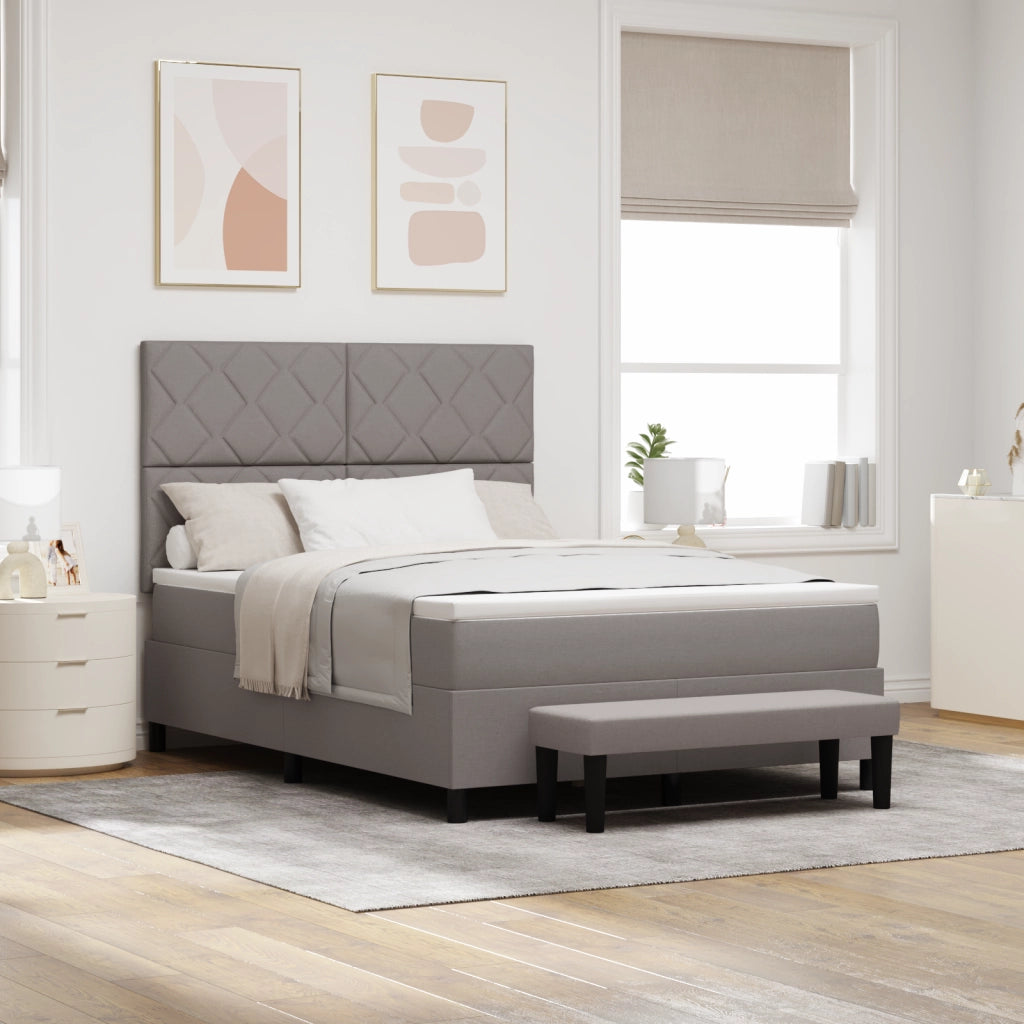 Letto con Box Spring e Panchina Taupe 160x200 cm Tessuto