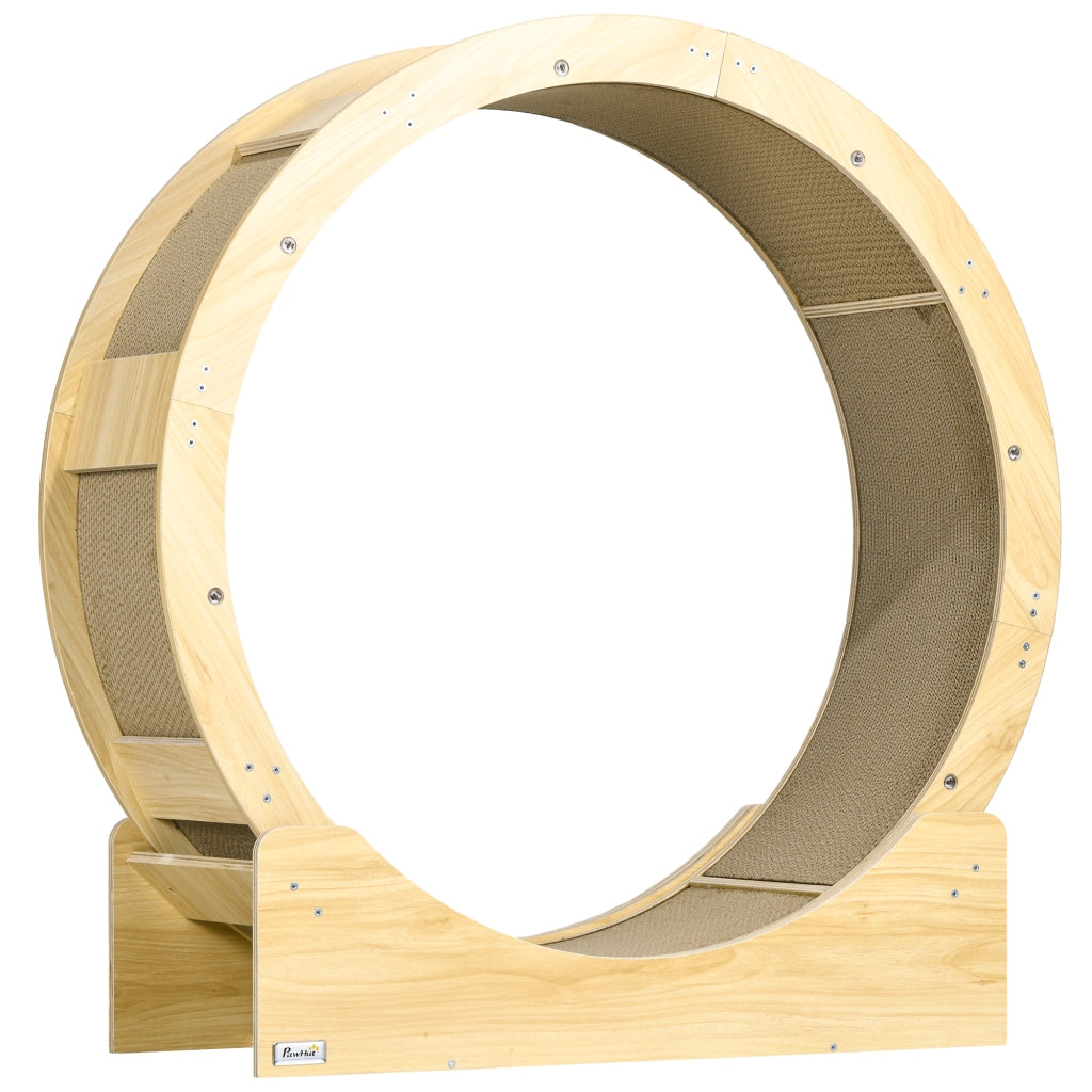 Tiragraffi per gatti con rotazione fluida, freno e tappetino graffiabile in legno color oak 91 × 33,5 × 94 cm
