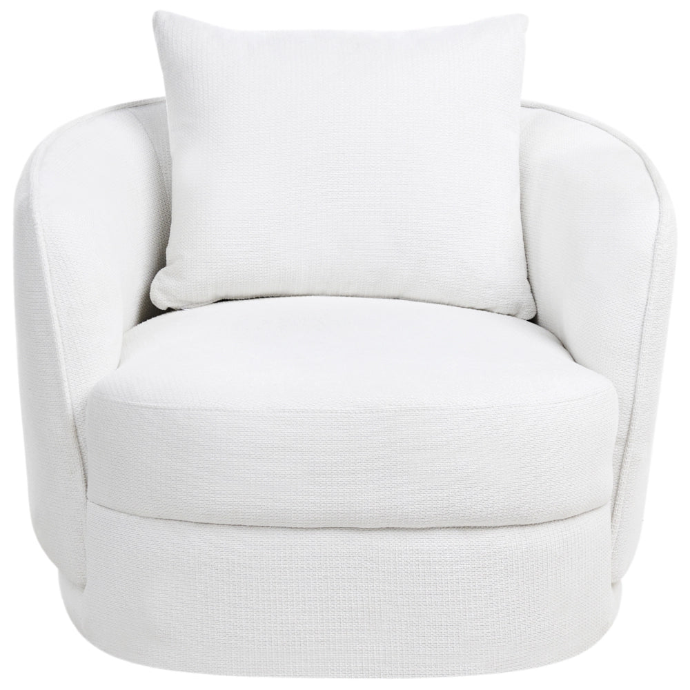 Poltrona Bianco Sporco Poliestere Cuscino Girevole Sfoderabile Schienale Rotondo Stile Retro Glam Soggiorno