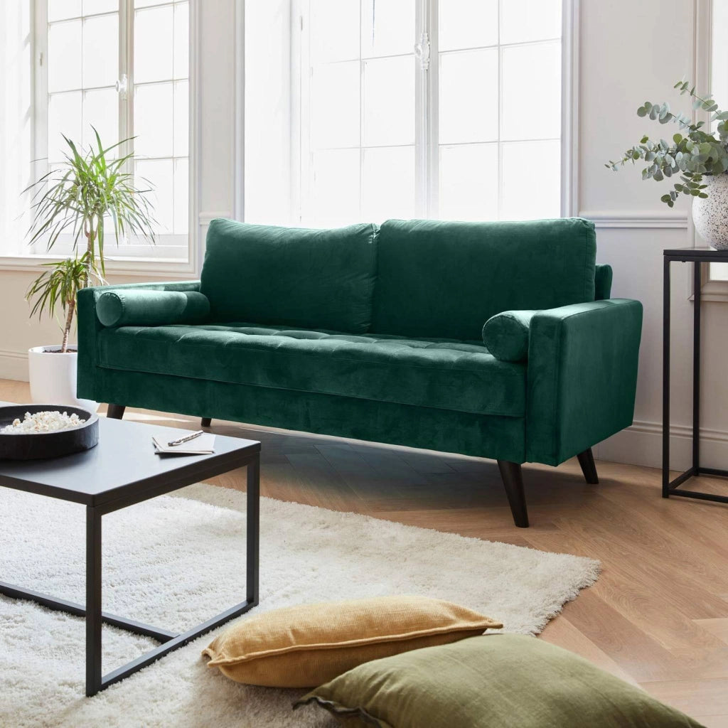 Divano con gambe in legno, 3 posti, verde inglese