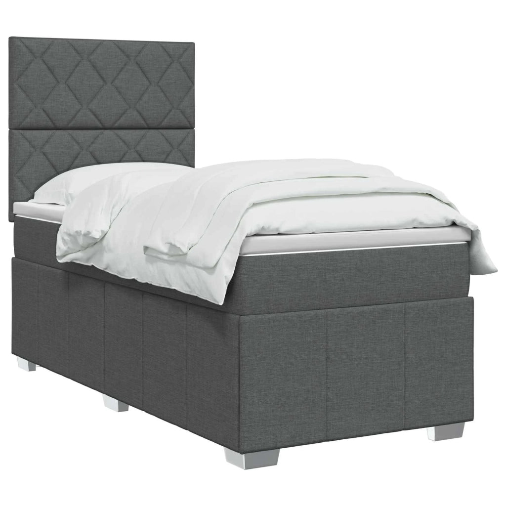 Letto Box Spring LED con Materasso Grigio Scuro 100 x 200 cm 3455543