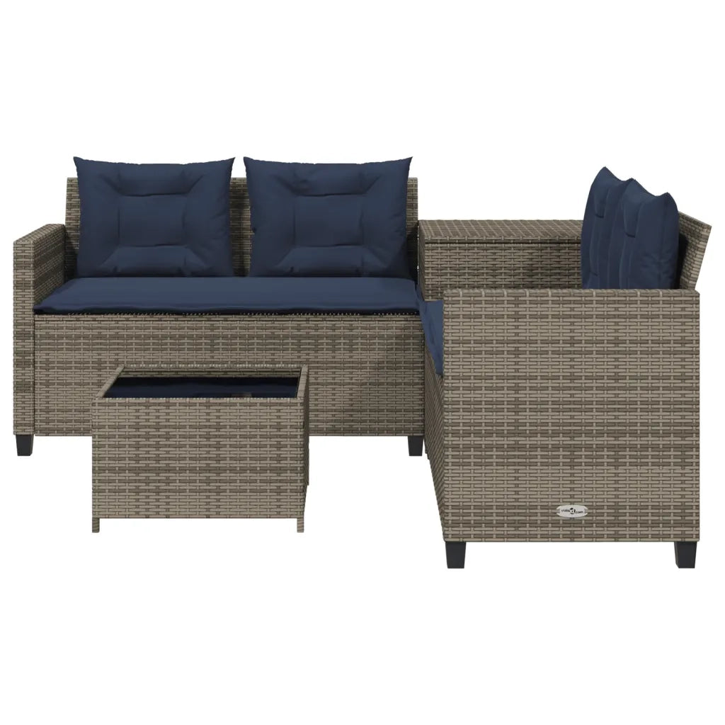 Divano da giardino con Tavolino e cuscini a forma di L in Polyrattan Grigio 369034