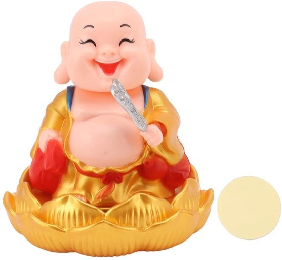 Decorazione per Auto con Figura di Buddha Maitreya - Materiali Sostenibili - Kunststoff - Energia Solare - Ricchezza e Felicità - Forma Vivace
