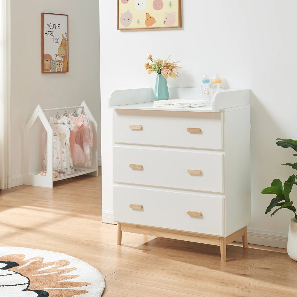 Cassettiera Sarievn con 3 Cassetti e Piano Fasciatoio Rimovibile 100 x 80 x 53 cm - Bianco [en.casa]