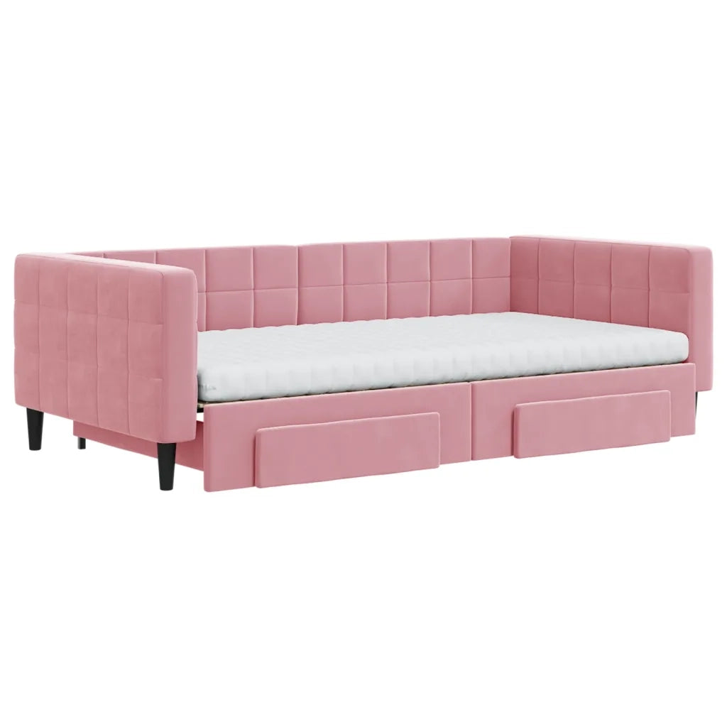 Divano Letto Estraibile con Cassetti Rosa 100x200 cm Velluto 3196773