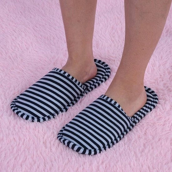 Slipper Allettanti Portatili Pieghevoli per Viaggi Indoor Casa Grigio Strisce Donna Apertura Posteriore con Tasca di Ripiegamento Utilizzabile